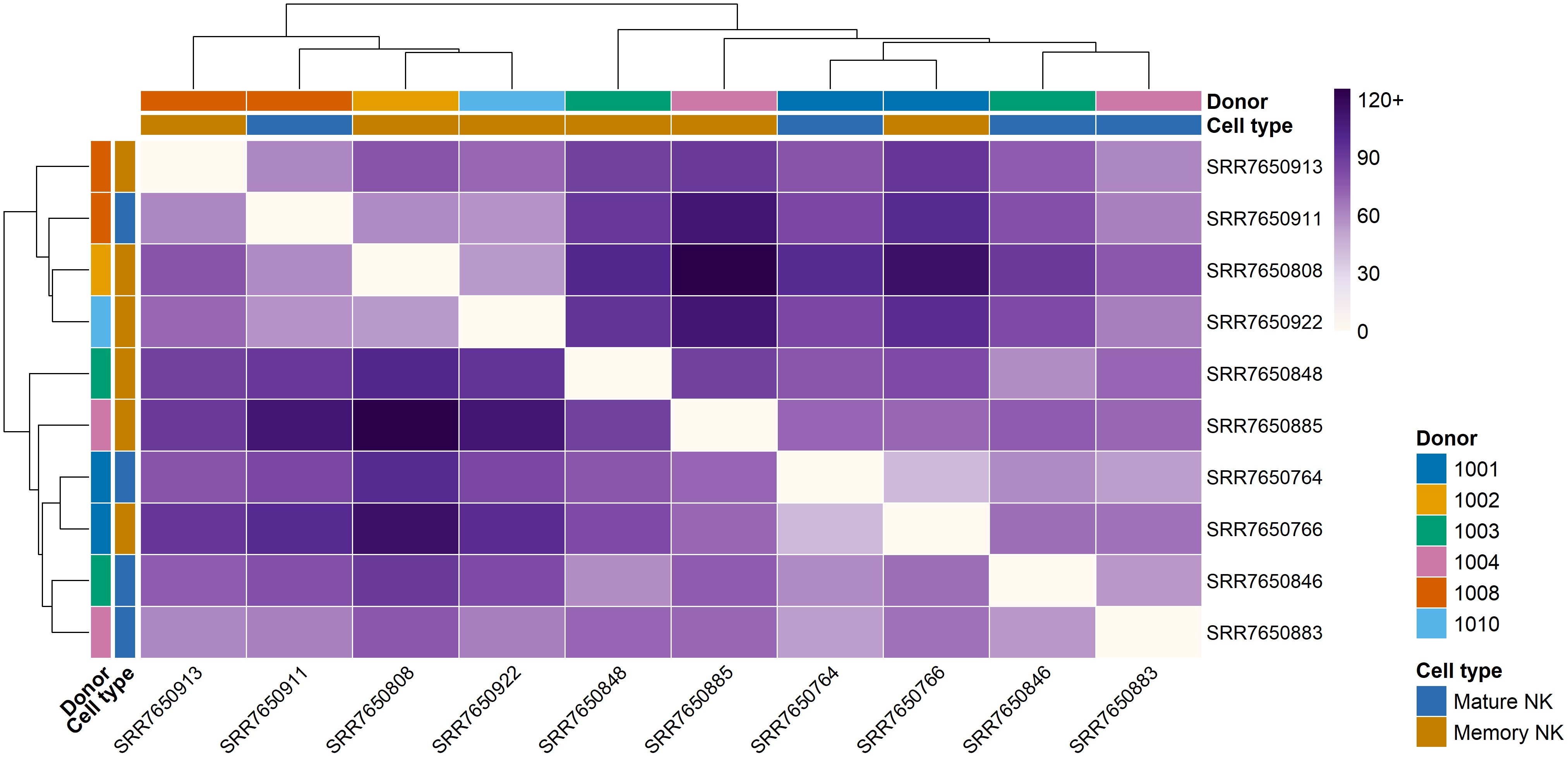 Readable sample-distance heatmap